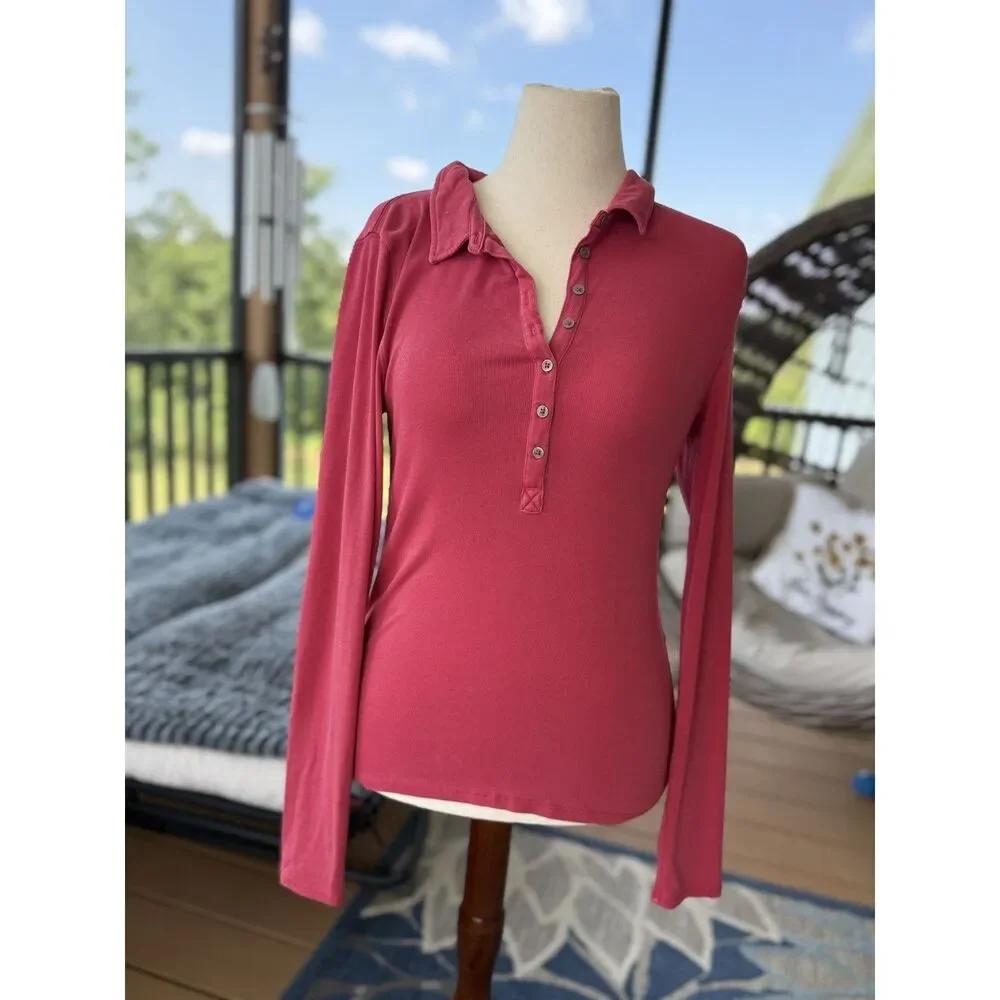 Free People Women's Polo Long Sleeve MD
